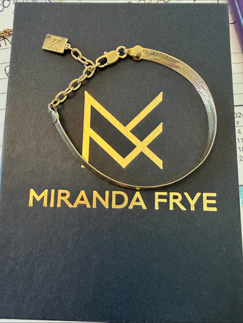 Miranda Frye McKenzie Polished Gold Herringbone Bracelet with Adjustable Chain